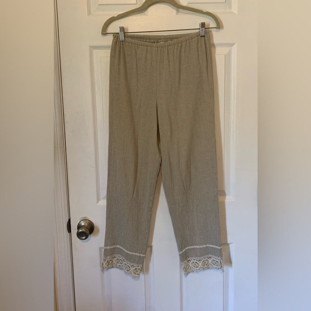 Chic Tan Lace-Trimmed Cropped Pants